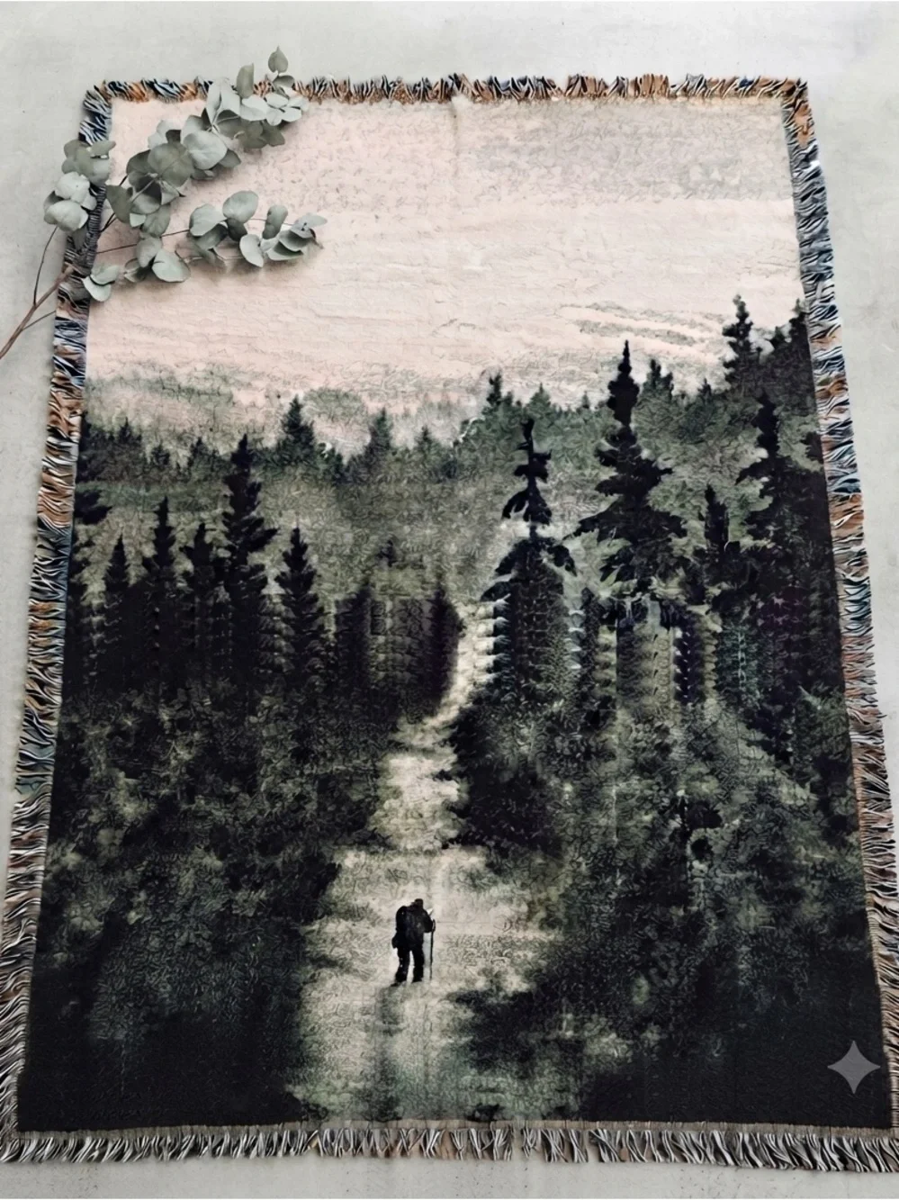 Strike Gently Co Journey Cotton Hiker Pine Forest Woven Throw Blanket Tapestry